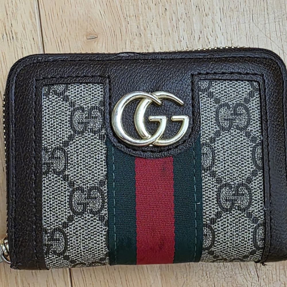 Gucci GG Canvas Wallet with Red and Green Stripe